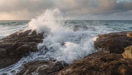 Fototapeta premium dynamic wave action on coastal rock formations