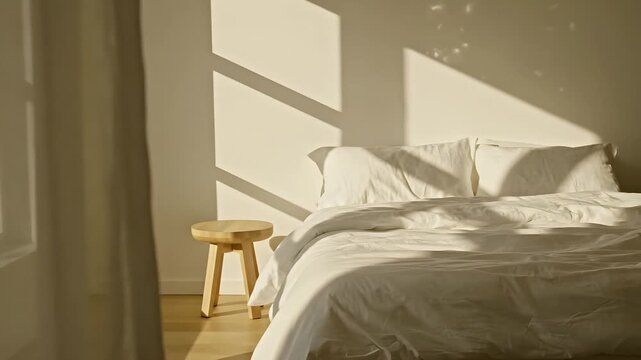 Sunlight streaming into a cozy bedroom with a neatly made bed.