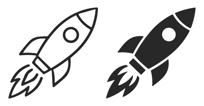 Black and white rocket icons with flames vector illustration isolated on white background on transparent background