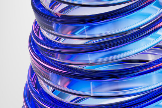 3D iridescent glass coil with layered blue technology
