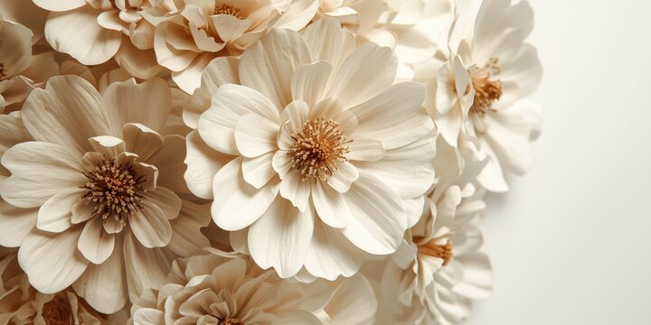 Close up of delicate vintage paper flowers isolated on a white backdrop
