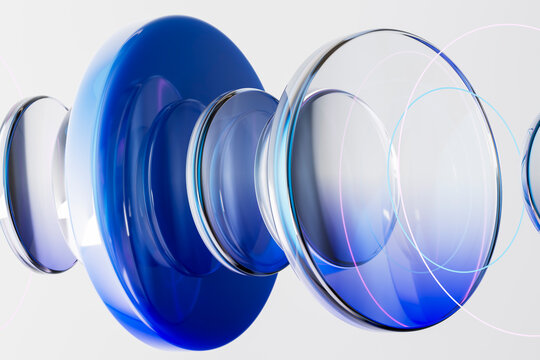 3D blue glass signal with layered circular broadcast rings