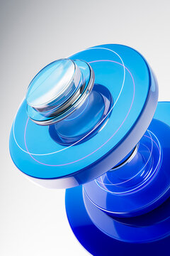 3D cyan glass beacon with concentric neon data rings
