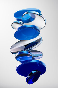 3D stacked glass disc column with blue reflective layers