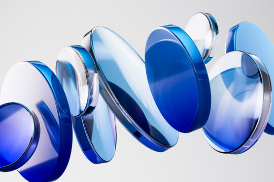 3D blue glass module sequence with transparent panels