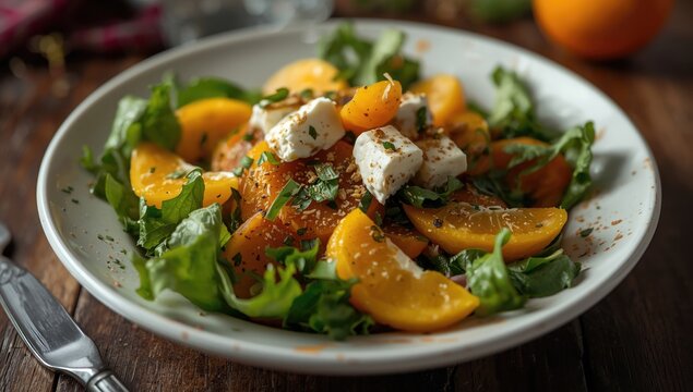 Delicious orange and goat cheese tossed salad
