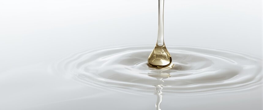 Detailed view of cannabinoid oil liquid spilling on an immaculate white surface
