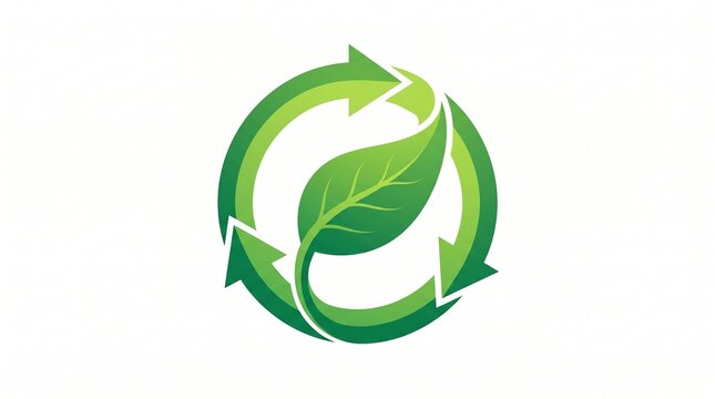 Green leaf inside a circular recycling arrow symbol