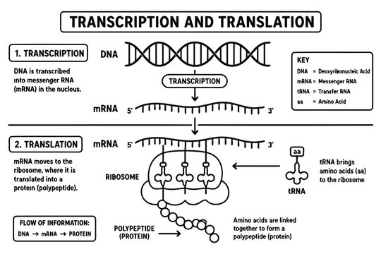 Dna transcription and translation biology process diagram Vector