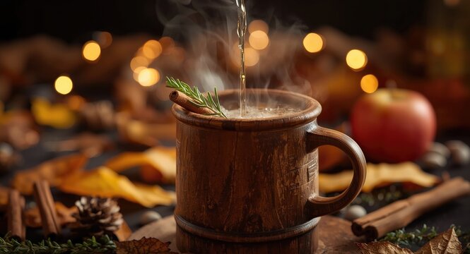 Fall seasonal hard apple cider infused with cinnamon and thyme flavors