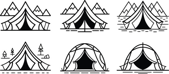 camping tent icon set line art badge nature travel logo © Naimur creativehouse