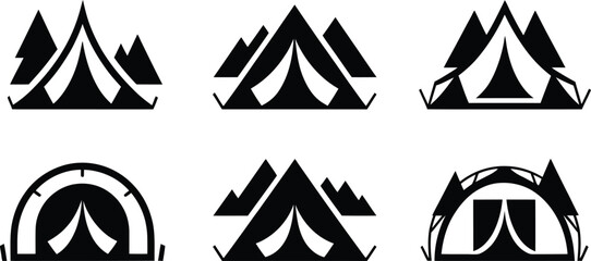 camping tent icon set line art badge nature travel logo © Naimur creativehouse