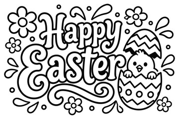 Happy easter coloring page with cute baby chick and egg Vector © BELAL