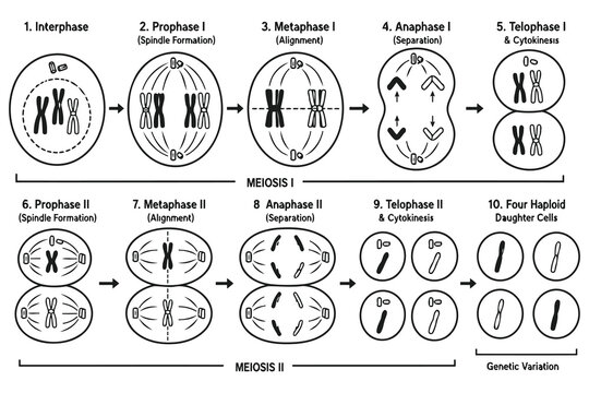 Diagram showing the stages of cell division in meiosis Vector