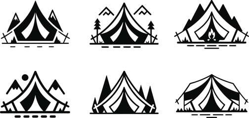 Camp tent icon set mountain wild forest sign logo badge © Naimur creativehouse
