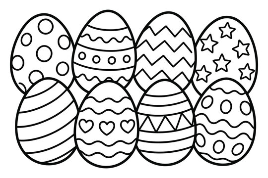 Group of decorated easter eggs for coloring page Vector