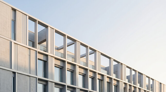 Minimal Modern Facade Architecture Series 003 - Minimal architectural facade with white geometric frames against blue sky