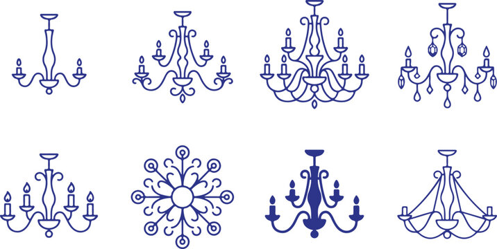 Collection of ornate chandeliers and decorative ceiling lights in various styles and sizes for interior design.