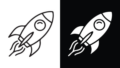 Rocket Ship Icon: A stylized rocket ship takes off, trailing flames as it ascends into the unknown, representing innovation, progress, and adventure. © iconstore