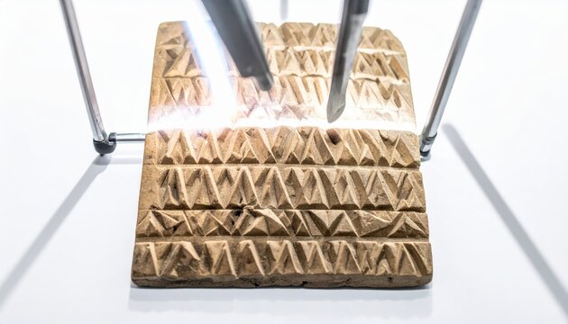 Ancient Persian Cuneiform Inscription Being Carefully Cleaned and Positioned