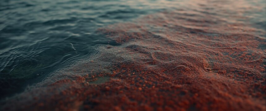 Graphic representation of red tide bloom in saltwater setting crafted for banner backdrop