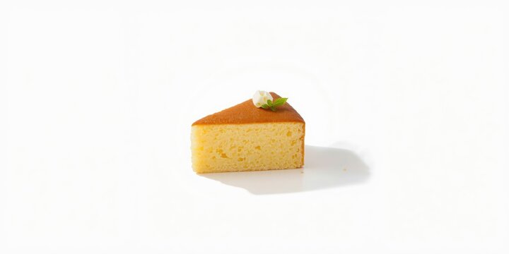 Delicious Castella cake made of eggs and sugar isolated on a bright white background with clipping path