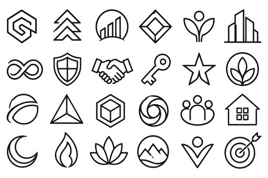 Set of simple black line icons for business and technology Vector