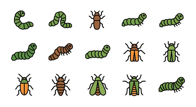 Colorful collection of various insect and bug icons.