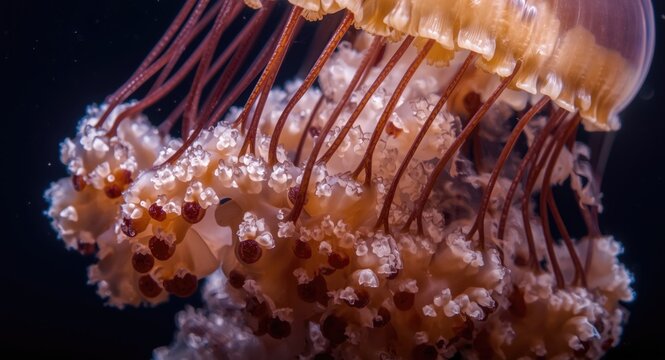 Close up detailed view of a mesmerizing Cassiopea Andromeda jellyfish