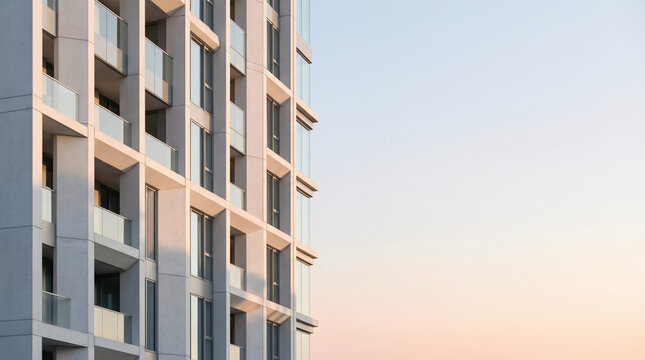 Minimal Modern Facade Architecture Series 008 - Close up of modern building facade with geometric sunshade elements