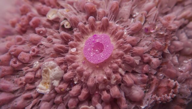 Close inspection of a Pacinian corpuscle in cat pancreas with detailed capsule and pink nucleus