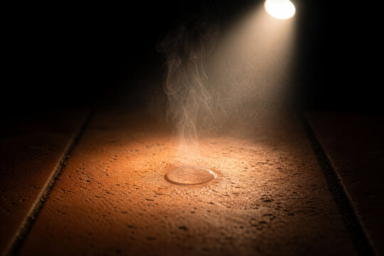 Water Drop Evaporating Under Light on Textured Surface Showing Phase Change