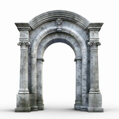 Naklejka premium Ancient stone archway with weathered textures is standing on a white background