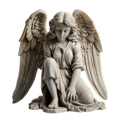 Obraz premium Serene angel statue kneeling gracefully.
