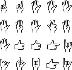 Obraz premium Hand gestures icon set line art illustrations of common hand signals