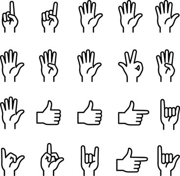 Hand gestures icon set line art illustrations of common hand signals
