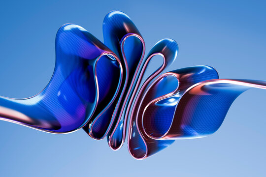 3D glossy ribbon loop with blue magenta mesh texture