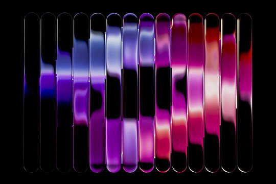3D neon glass bars with magenta blue digital rhythm