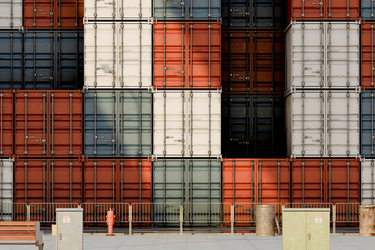 3D shipping container wall with industrial cargo grid