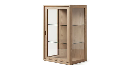 Obraz premium Elegant wooden display cabinet with glass doors, isolated on white background