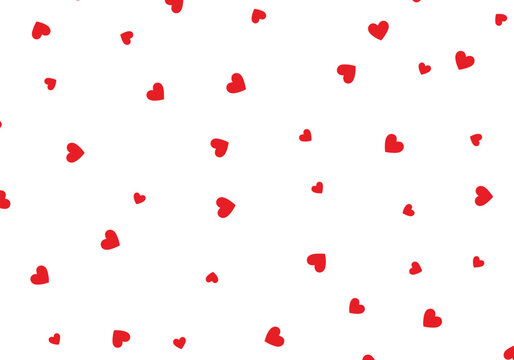 Scattered red heart icons on plain background