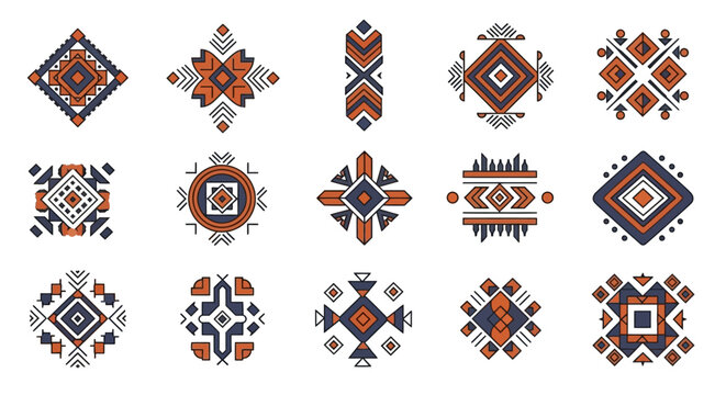 Set of Aztec and tribal geometric patterns and ornaments.