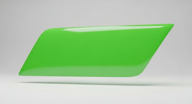 Isolated glossy parallelogram sticker in vibrant green featuring smooth reflective surface ideal for branding label design