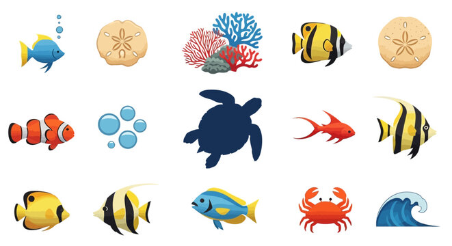 Vibrant collection of diverse marine life and ocean elements.