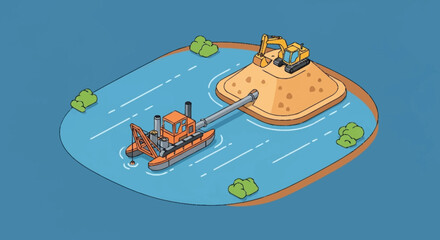 Fototapeta premium Isometric illustration of road construction machinery.