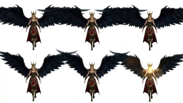 Dark angel with feathered wings and golden armor