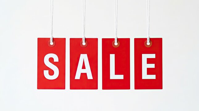 Sale promotion with hanging red tags retail discount announcement