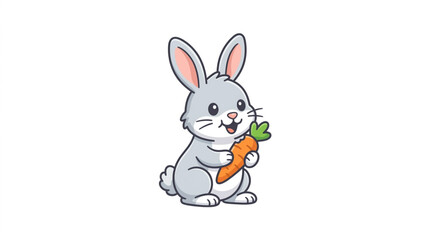 Fototapeta premium Cute cartoon bunny rabbit holding a fresh carrot.