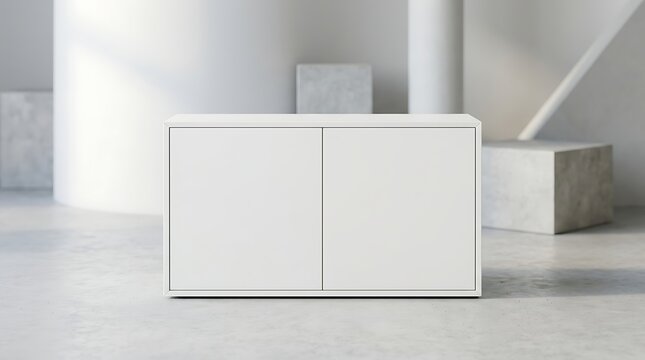 Minimalist white cabinet furniture mockup for interior design projects empty storage display showcase product placement