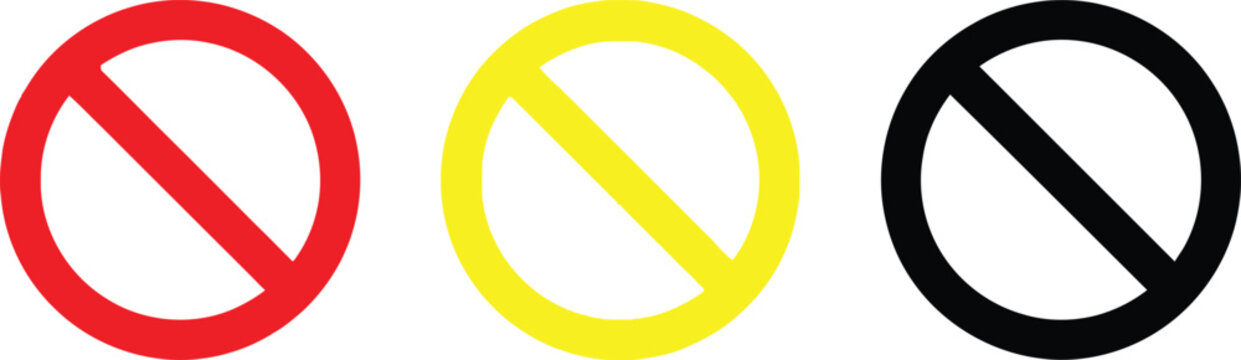 Three prohibition symbol icons in red, yellow, and black